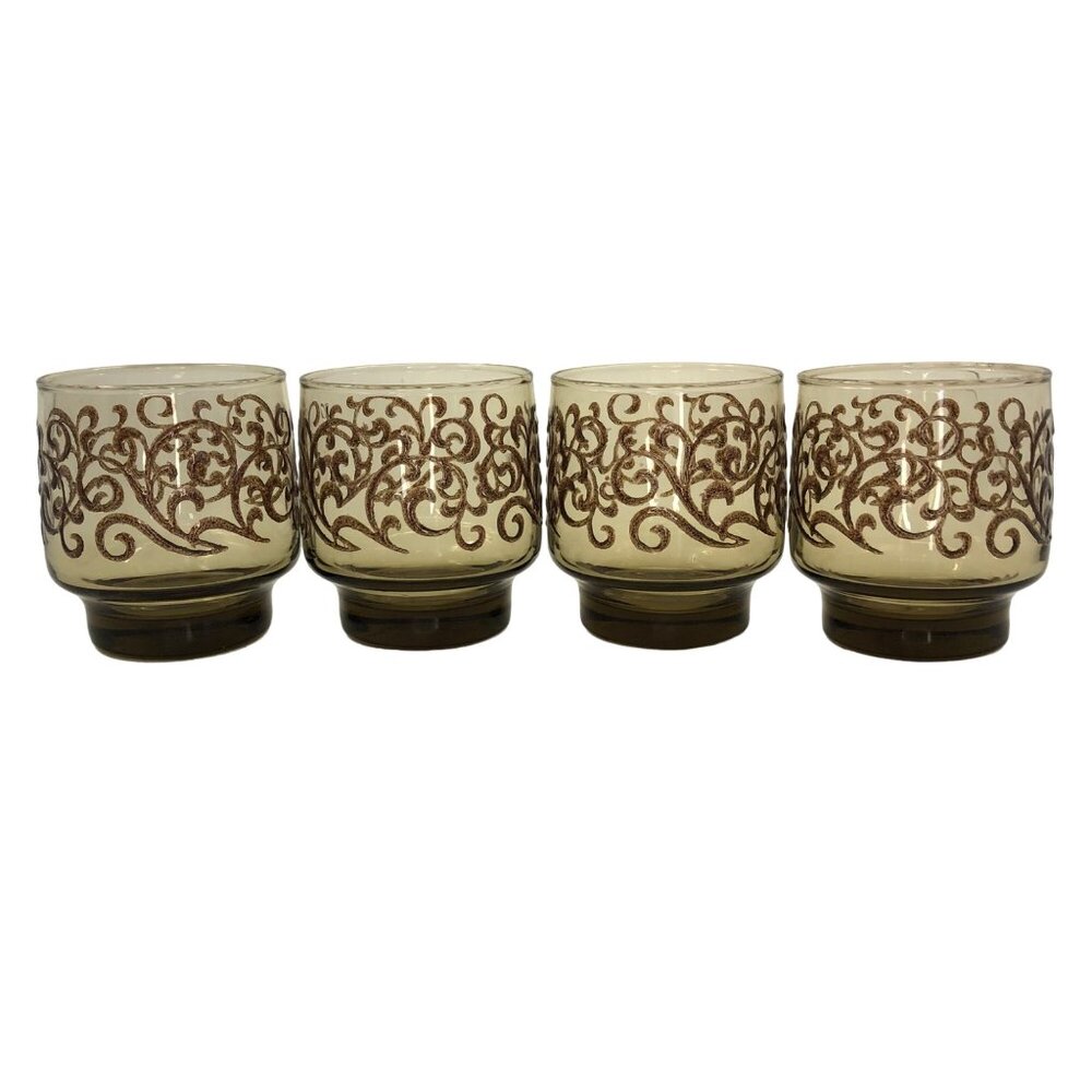 MCM Libbey Brown Prado Swirl Vtg 8 Oz Set of 4